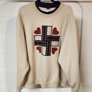 Vintage Jerzees‎ XL Beige Crewneck Sweatshirt Quilted Patriotic USA Madecore